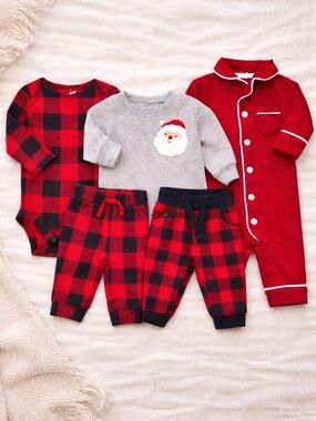 Baby Boy 3 Outfits 5-Piece Bundle 3 Months | Holiday Buffalo Plaid